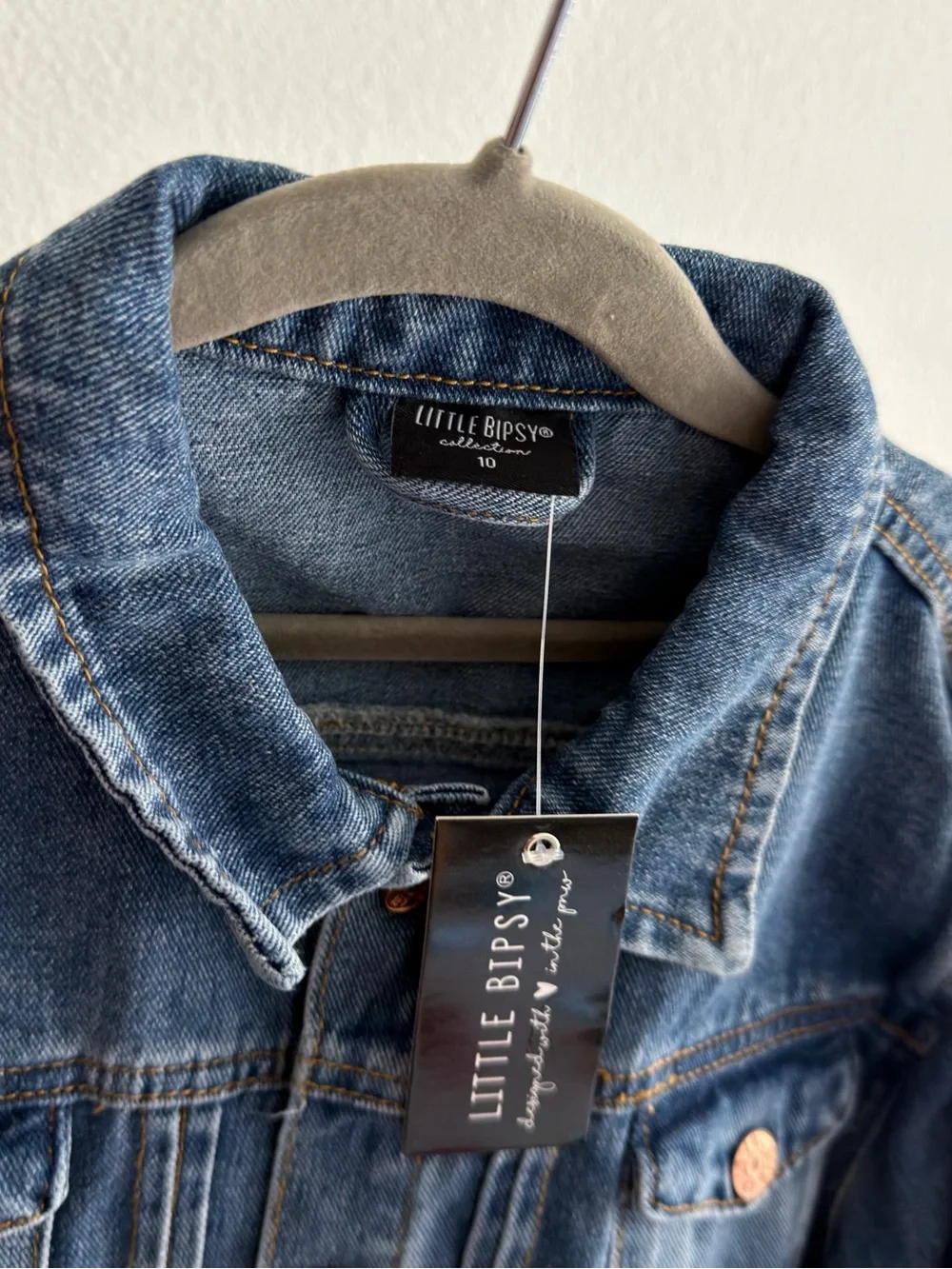 Little Bipsy Dark Blue Wash Denim Jacket Snap Buttons Size 10 Unisex Kids